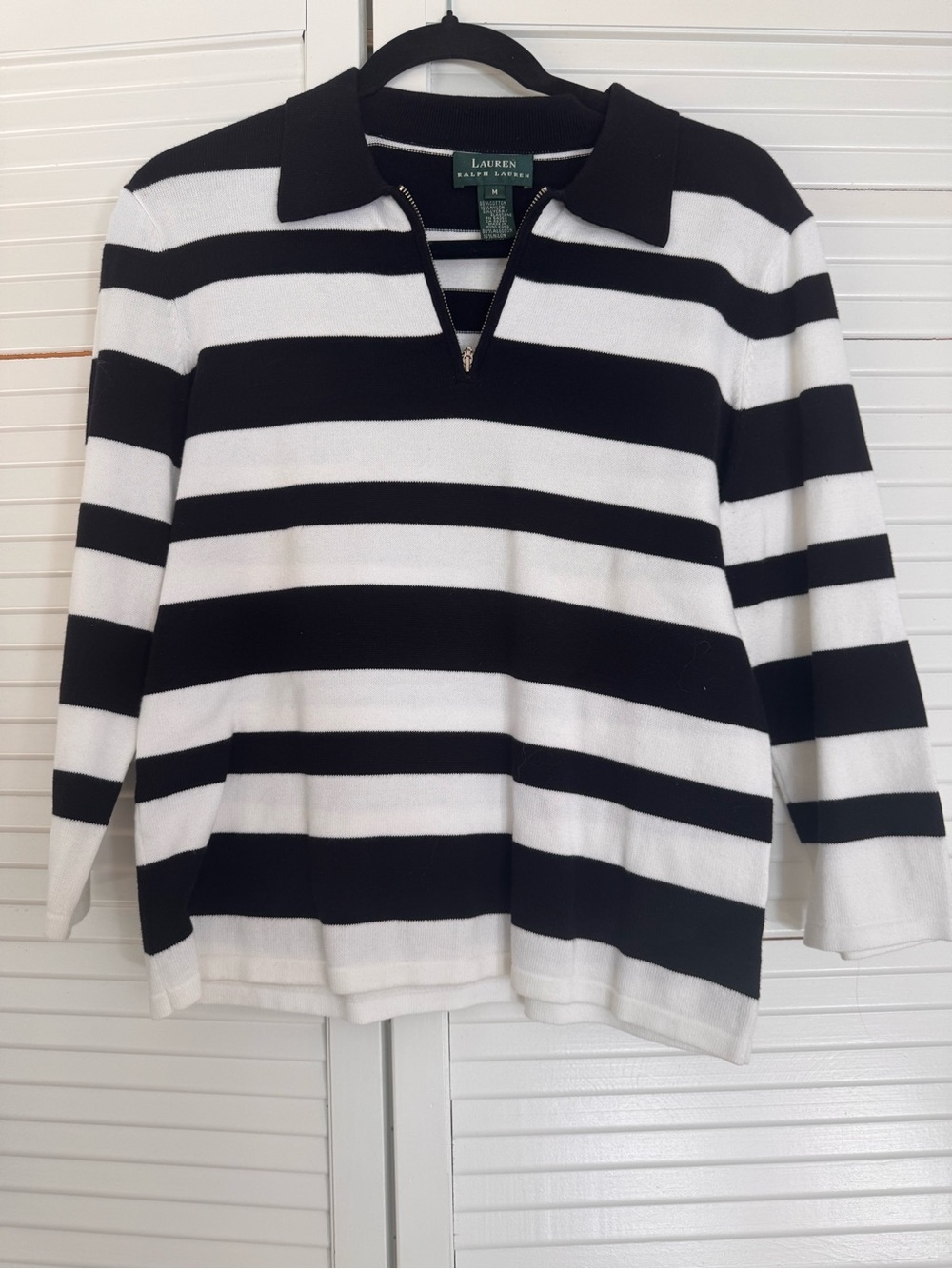 Ralph Lauren Black and White Striped Zip Polo Sweater 0146